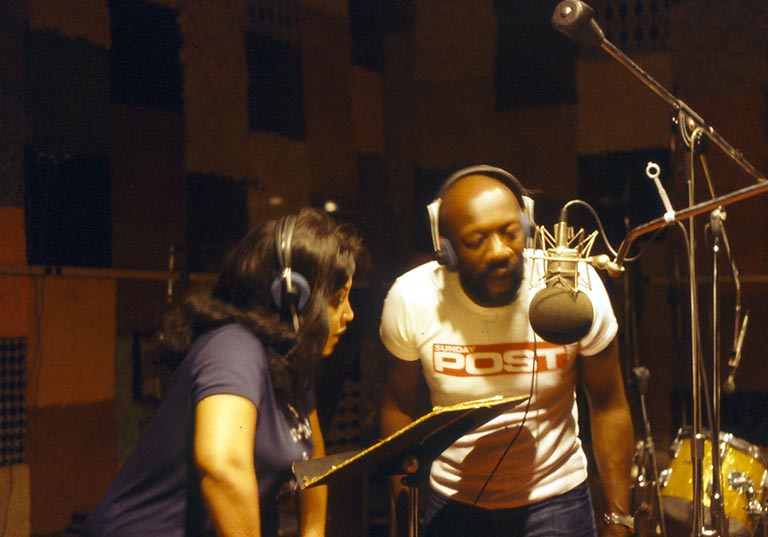 Linda in the Studio with Issac Hayes recording her number 1 hit - Shoot Your Best - 1980